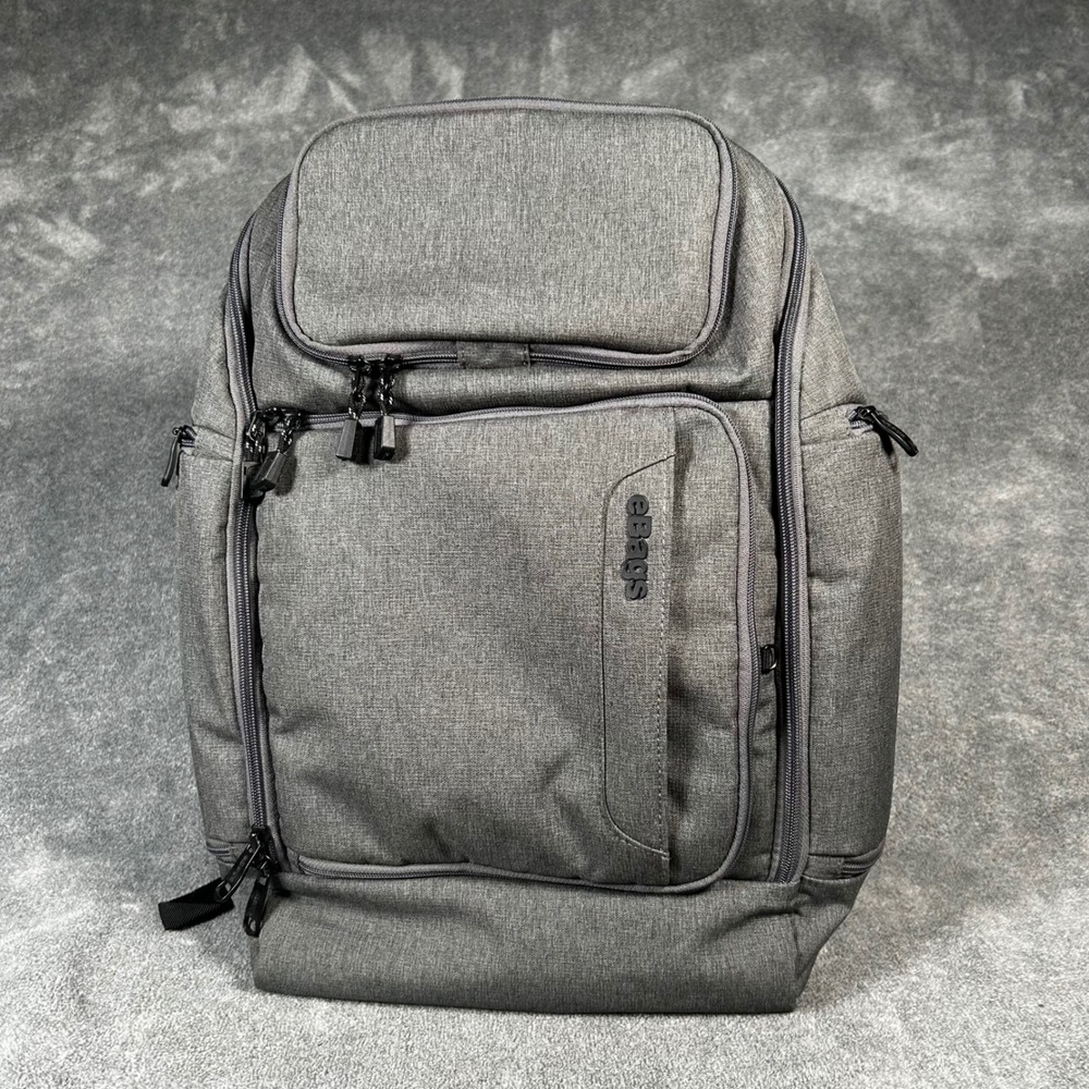 eBags Professional Slim Laptop Backpack Gray Heathered Travel Commuter Bag